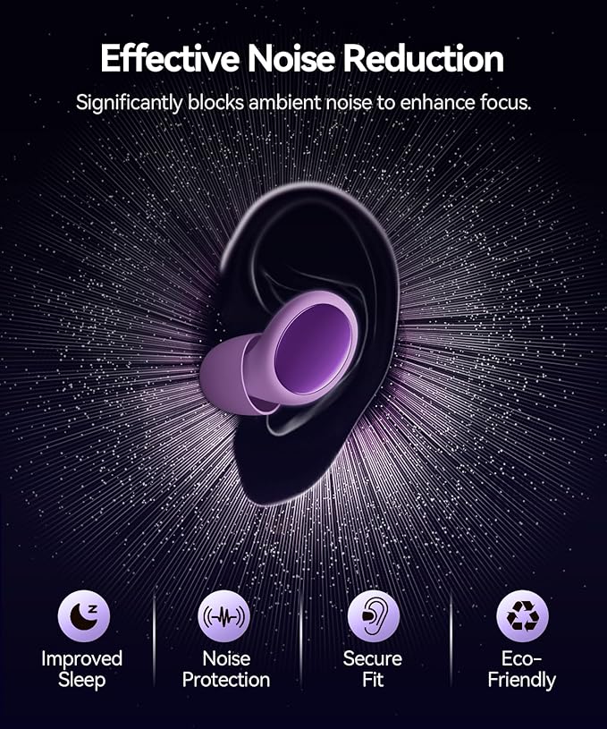 45dB Ear Plugs for Sleeping Noise Cancelling Ear Plugs for Noise Reduction & Snoring, Concerts, Earplugs for Sleep,Sider Sleepers Airplane, Silicone Earplugs Reusable Concert Ear Plug Case LilacPurple