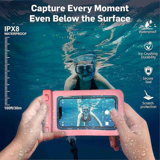 Waterproof Phone Pouch [2-Pack] – 100% IPX8 Dry Bag with Secure Lock, Touchscreen Access & Lanyard – Fits iPhone 15/14/13 Pro Max, Galaxy & More – Black & Pink – Up to 7” – Swim/Beach/Travel