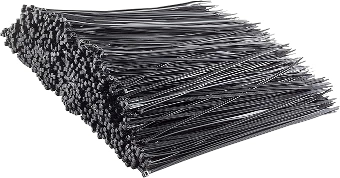 GTSE 8 Inch Black Zip Ties, 1,000 Bulk Pack, 50lb Strength, UV Resistant Strong Nylon Cable Ties, Self-Locking 8" Tie Wraps