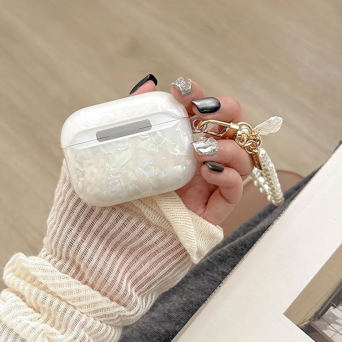 Cute Case for Airpods Pro 3 (2025), Bling Shell Pattern Soft TPU Protective Cover with Luxury Pearl Shell Keychain for Apple Airpods Pro 3 Charging Case, Colorful