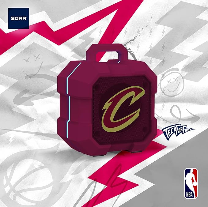 SOAR NBA Shockbox LED Wireless Bluetooth Speaker - Water Resistant IPX4, 5.0 Bluetooth with Over 5 Hours of Play Time - Small Portable Speaker - Officially Licensed NBA, Perfect Home & Outdoor Speaker
