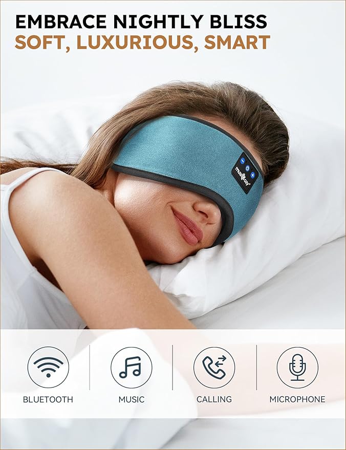 MUSICOZY 3D Bluetooth Sleep Mask with Headphones and Timer, Wireless Sleep Headphones for Side Sleepers, Eye Mask with Bluetooth Headphone, 2 Packs