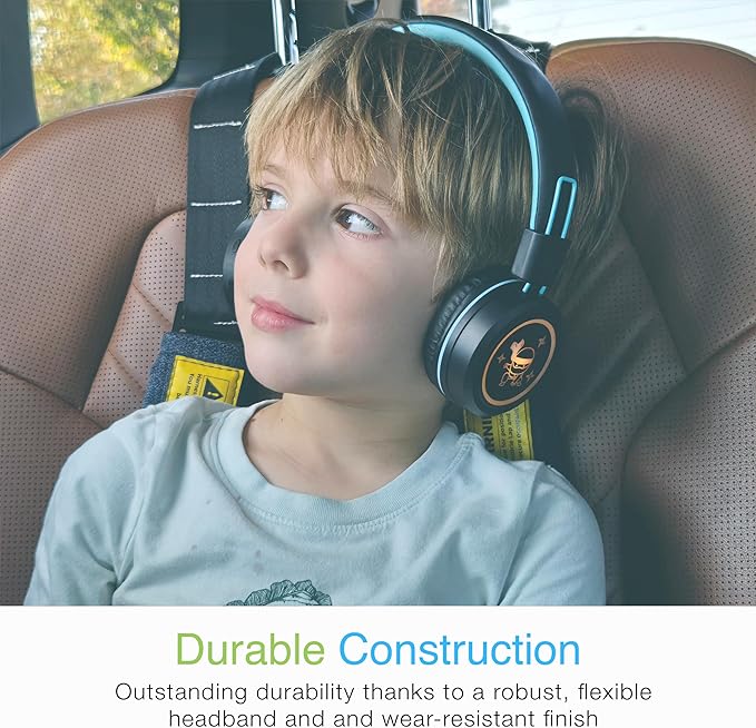 MEE Audio KidJamz KJ55BT Bluetooth Wireless Safe Listening Headphones for Children with LED Lights, 85dB Volume Limiter, Microphone, & 40h Battery; Kids Headset for School/iPhone/iPad/Tablet (Black)