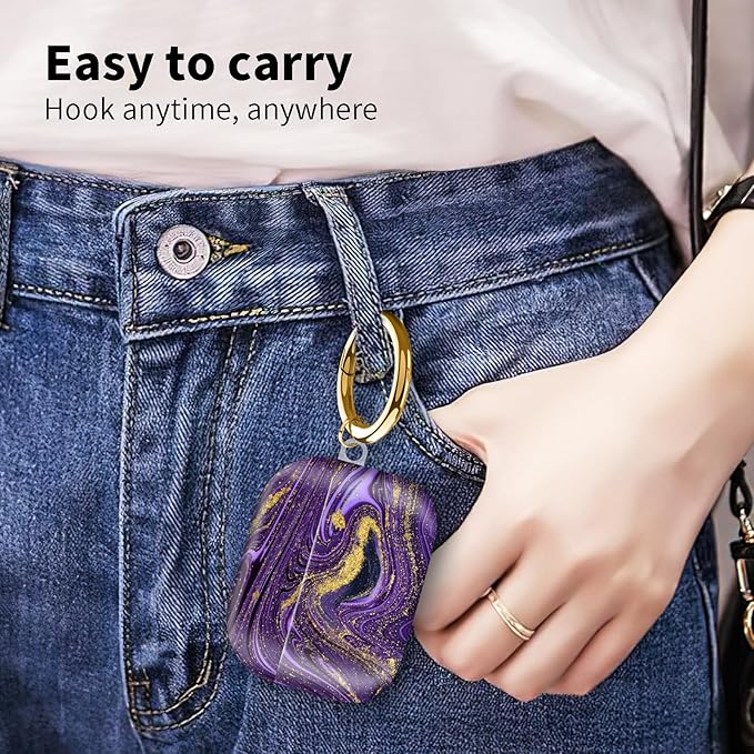 Compatible with Airpod pro 2nd/1st Generation Case Cover with Gold Round Keychain Cute Pattern Hard & Anti Slip Cover for Men Women & Girls（Purple Mountain）