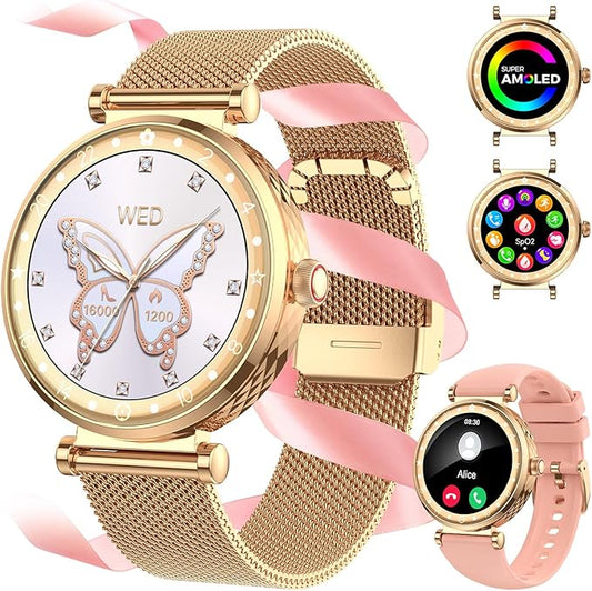 Smart Watch for Women, HD AMOLED Display Fitness Tracker Bluetooth Make/Answer Call, 1.19" Watches with 110+ Sports Modes/Heart Rate/Sleep Monitor/SpO2, Smartwatch IP68 Waterproof for Android iOS