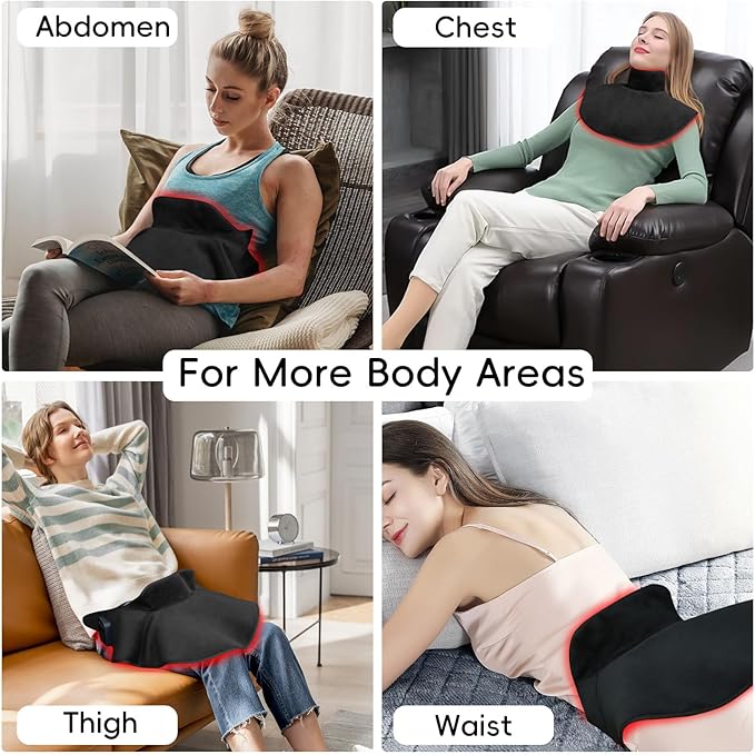 Cordless Infrared Red Light Therapy for Neck Shoulders Pain Relief, 5000mAh 850nm Near-Infra Device for Upper Back Body with Timer, 660nm Wearable Heating Pad for Women Men Elderly Relaxation