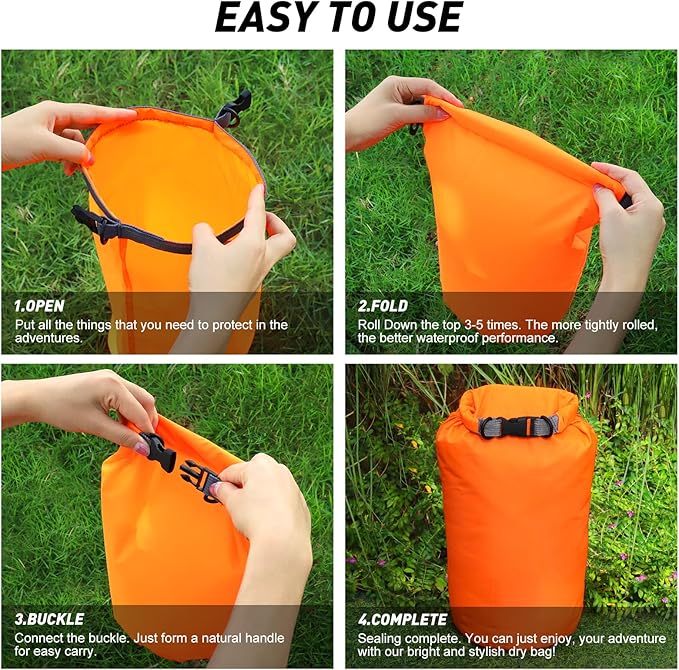 R2Depot Waterproof Dry Bag, 5L/10L/20L/40L/70L Dry Storage Bag for Kayaking, Gym, Hiking, Swimming (Orange, 20L)