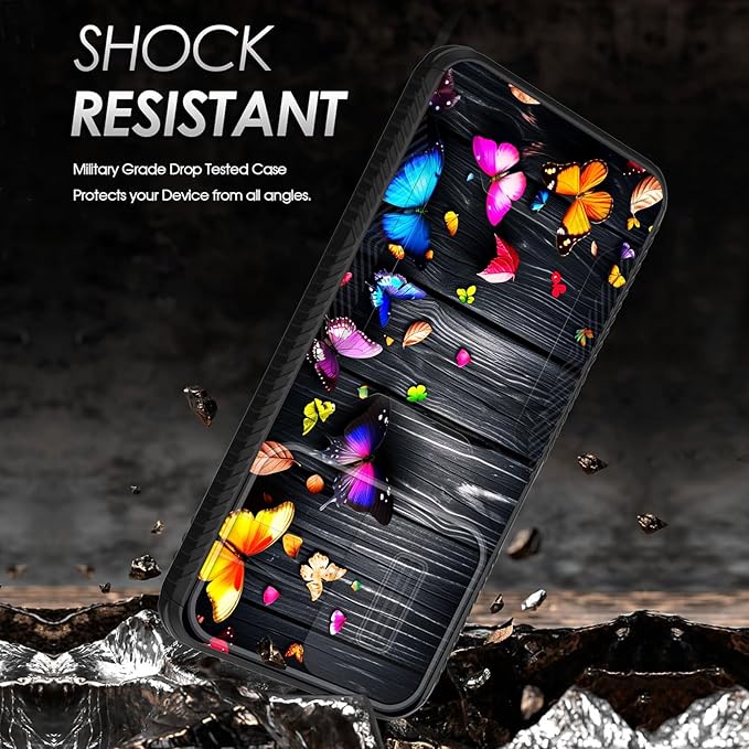 for Galaxy A17 5G Case Built in Slide Camera Lens Cover,Heavy Duty Shockproof Protection Dual Layer Case for Samsung Galaxy A17 5G 6.7" 2025,Colorful Butterflies on Wooden