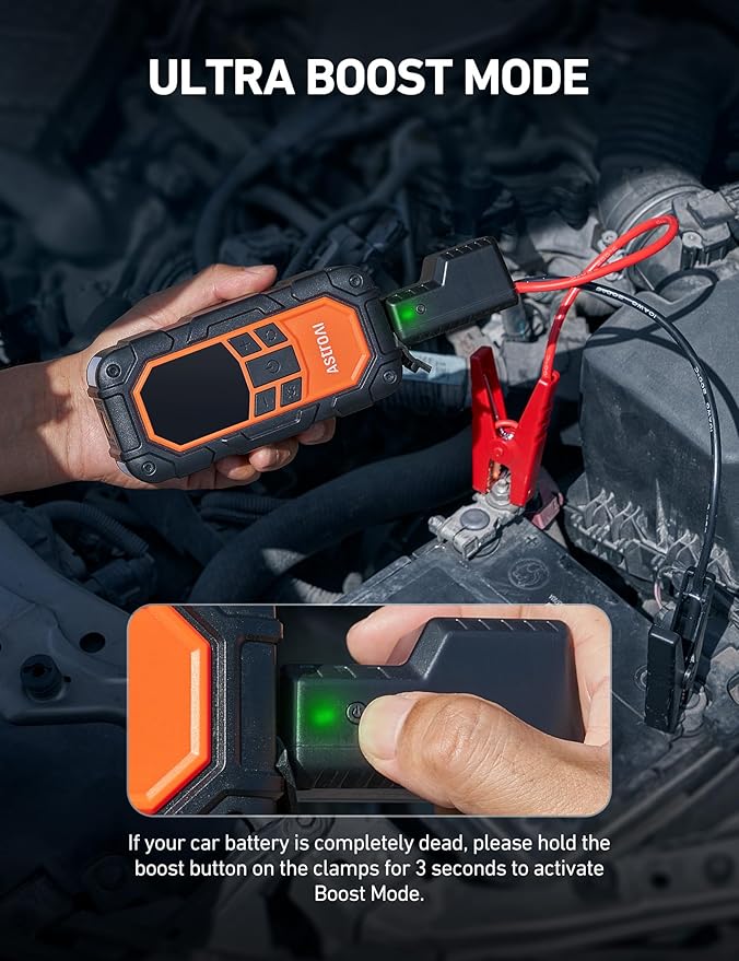 AstroAI S8 Air Nano Jump Starter with Air Compressor, 1500A Peak Car Battery Jump Starter Portable (6.0 Gas/3.0L Diesel) with 150PSI Auto-Shutoff Tire Inflator, 12V Battery Charger Booster(Orange)