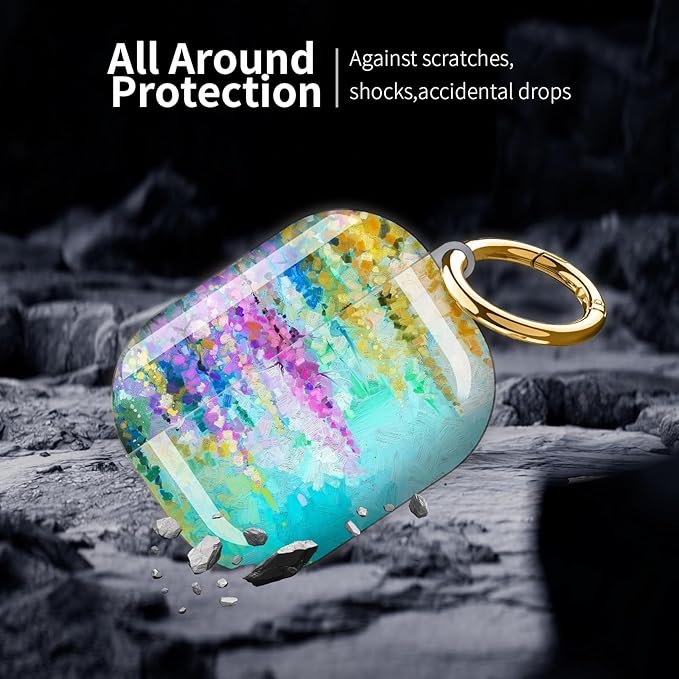Compatible with AirPod Pro 3 (2025),Cute Case Cover for Women & Men, Full Protection Shockproof Hard Case with Keychain, Wireless Charging Case Accessories(Oil Painting Flowers)
