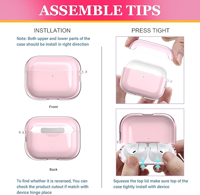 for AirPods Pro 3 Clear Case 2025, Military-Grade Shockproof, Soft TPU Highly Transparent Anti-Yellowing for AirPods Pro 3 Case with Cleaning Kit & Cute Round Buckle, Clear Pink