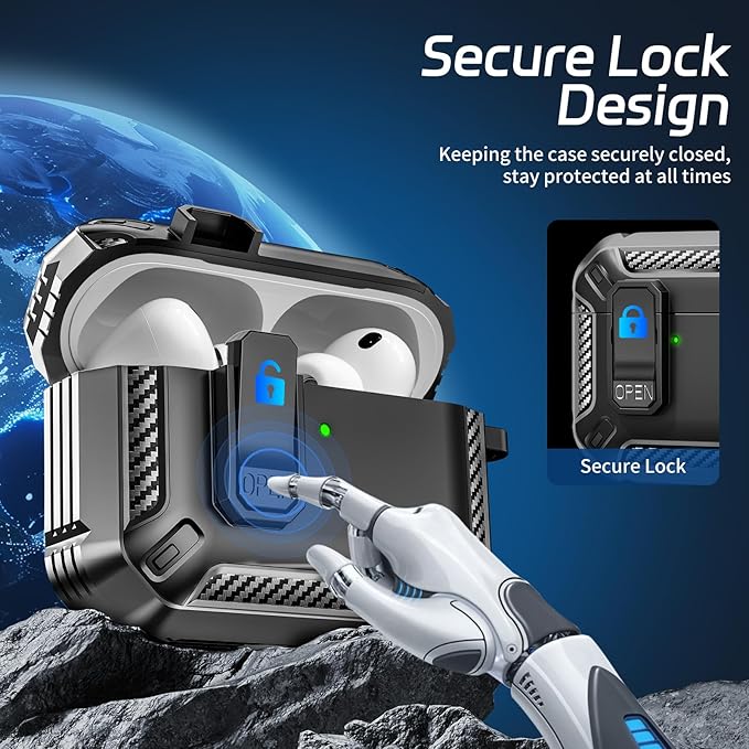 for AirPods Pro 3 Case (2025 New), Secure Lock Cases Cover with Cleaning Kit & Keychain Compatible with Airpods Pro 3rd Generation Case for Men Women, Powerful Drop Protection