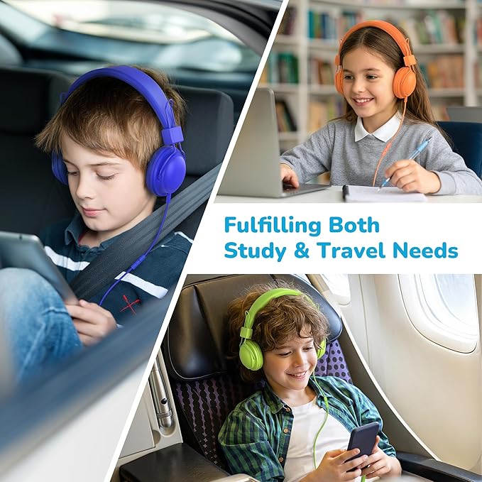 AILIHEN Kids Headphones Wired Bulk 5-Pack for K-6 School & Classroom, with Microphone, 85dB Volume Limit, Shareable, Foldable, 3.5mm Jack for Chromebook, Computer - Dark Color