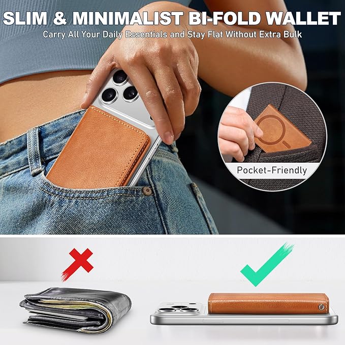 TUCCH for Magsafe Wallet with 6 Card Holders, RFID Blocking [Clear ID Window] PU Leather Folio Magnetic Phone Wallet for iPhone 17/16/15/14/13/12/Plus/Air/Pro/Pro Max Series, Textured Brown