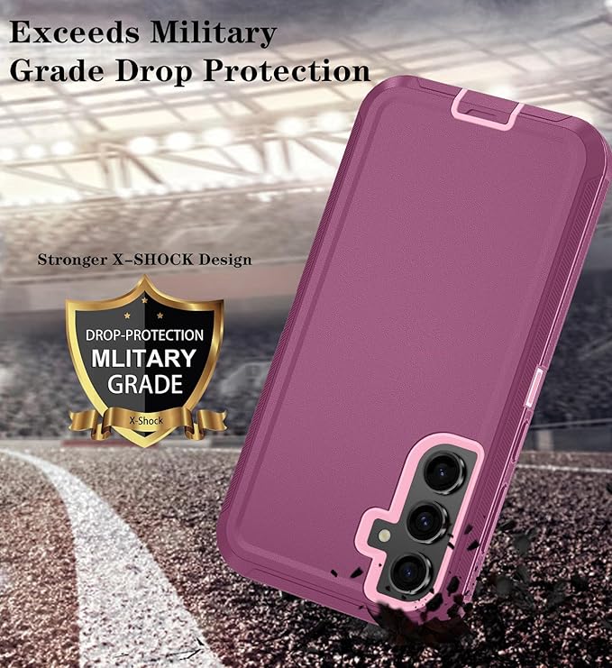 ONOLA Compatible with Samsung Galaxy S26+ / S26 Plus Case with HD Screen Protector [Not fit S26 / S26 Ultra], 3 in 1 Heavy Duty Phone Case for Galaxy S26 Plus 6.7",WineRedPink