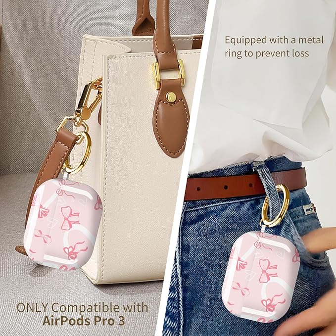 Compatible with AirPods Pro 3 Case 2025 for Women Girls – Cute Shockproof Protective Cover with Gold Round Buckle, Anti-Drop Soft Case for AirPod Pro 3rd Gen (Pink Bow Heart)