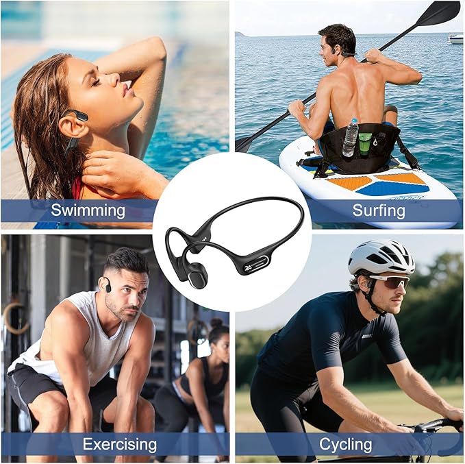 IP68 Waterproof Swimming Headphones, Bone Conduction Liquid Silicone Bluetooth Headphones, Built-in 32GB MP3 Player, Soft and Lightweight Open-Ear Design for Swimming/Marathons/Showers/Cycling (Black