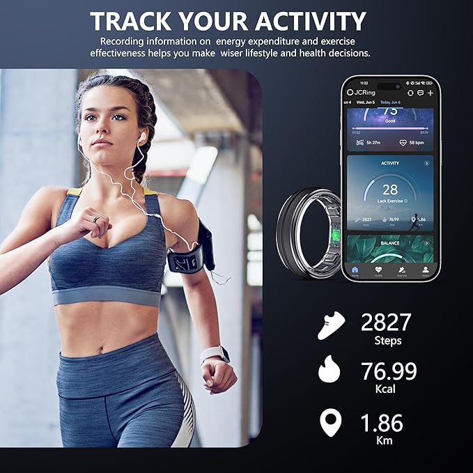 Smart Ring for Women Men, Minimalist Health Ring with Heart Rate, Step Counting, Calories, 5ATM Waterproof Smart Rings for iPhone and Android, No Subscription(Black 10)