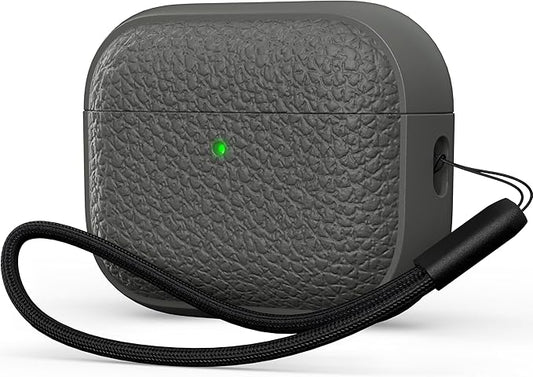 R-fun for AirPods Pro 3 Case 2025, Soft TPU (Leather-Like Design) Drop Protection Cover for Men and Women with Lanyard and Cleaner Kit, Compatible with Apple AirPods Pro 3rd Generation-Grey