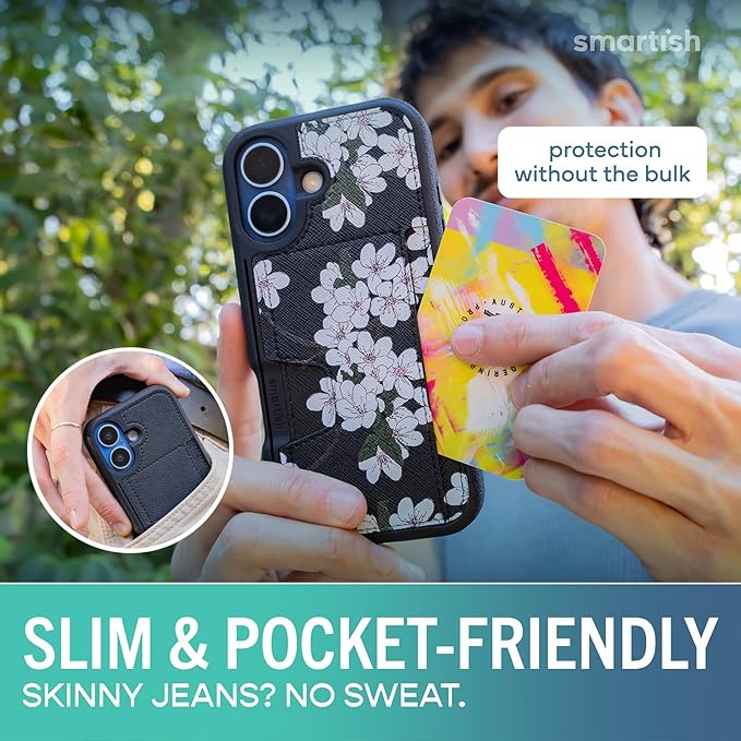 Smartish® iPhone 17 Wallet Case - Wallet Slayer Vol. 2 [Slim + Protective] Credit Card Holder w/Kickstand - Drop Tested Hidden Card Slot Cover for Apple iPhone 17 - Very Cherry Blossom