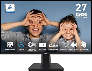 msi PRO MP275Q 27 Inch WQHD Office Monitor - 2560 x 1440 IPS Panel, 100 Hz, Eye-Friendly Screen, Built-in Speakers, Tilt-Adjustable - HDMI 2.0b, DP (1.2a)