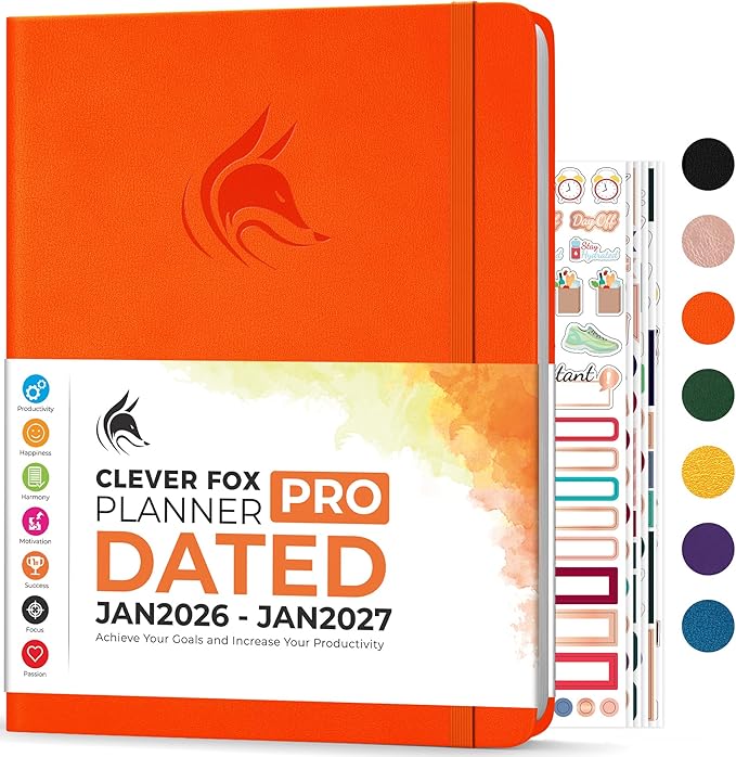 Clever Fox Planner PRO Dated (Jan 2026–Jan 2027) Weekly & Monthly Life Planner to Increase Productivity, Time Management and Hit Your Goals – Organizer, Gratitude Journal – A4 Size (Orange)