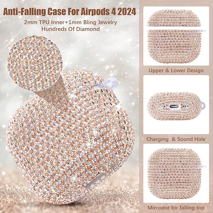 VISOOM Cute Jewelry Case for Airpods 4 Cases 2024 Cover Women, Sparkly Air pods 4 Gen Case Hard TPU Airpod Cases 4th Generation Glitter iPods 4 Cas with Bling Keychain for iPods Earbuds Airpods 4th