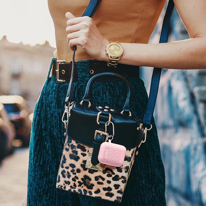 for Airpods Case 2nd&1st Cover,Soft Silicone Leopard Compatible with Apple AirPods 2nd/1st Generation Charging with Keychain,Shockproof for AirPod Case,Front LED Visible,Lightpink