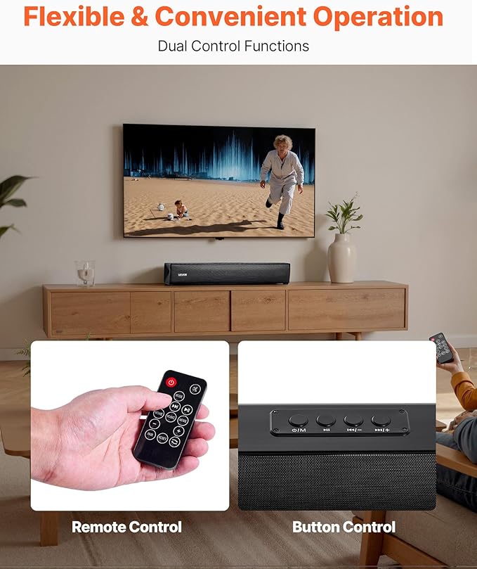VEVOR Sound Bar for Smart TV, 2.0 Channel, 17-Inch Compact Soundbar TV Speakers for Projector, Bluetooth AUX Connection, Remote Control, Easy Setup, 80W Surround Sound System for PC Home Theater Audio