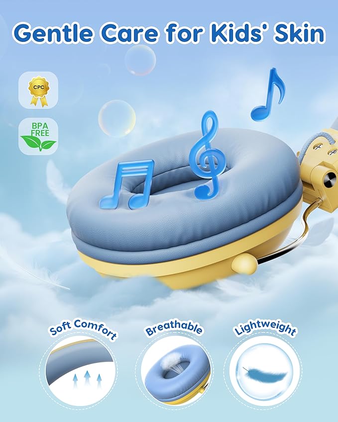 Kids Headphones, 74/85dB Safe Volume Limit, Stereo Sound, Wired On-Ear Headphones for Kids Boys Girls, 3.5mm Jack for Tablet, iPad, Kindle, YOTO Player, Airplane Travel, Yellow