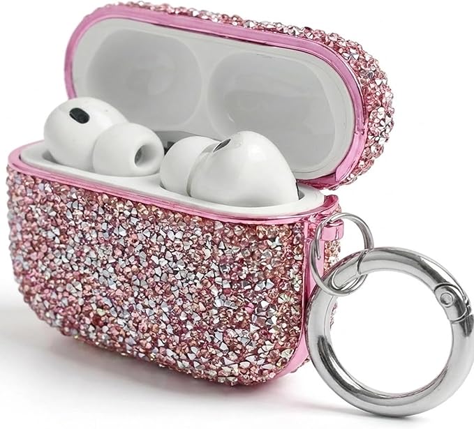 for Glitter AirPods Pro 3 Case 2025| Cute Bling Hard Air Pods Pro 3 Case (Model A2700/A2931) | with Keychain | Sparkly Rhinestone iPods Pro 3 Cases for Women Girl(Pink)