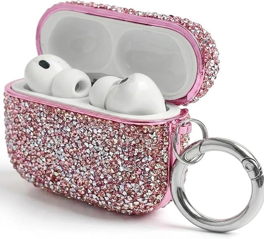 for Glitter AirPods Pro 3 Case 2025| Cute Bling Hard Air Pods Pro 3 Case (Model A2700/A2931) | with Keychain | Sparkly Rhinestone iPods Pro 3 Cases for Women Girl(Pink)