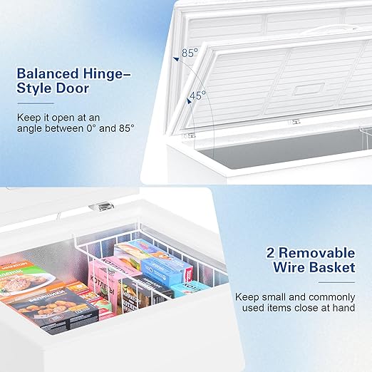 18.0 Cu.Ft Deep Freezer, Large Chest Freezer for Families with Removable Basket& 8 Adjustable Thermostat, Energy Saving Freezer Front Drain Free Standing Top Open Door for Home, Kitchen, White