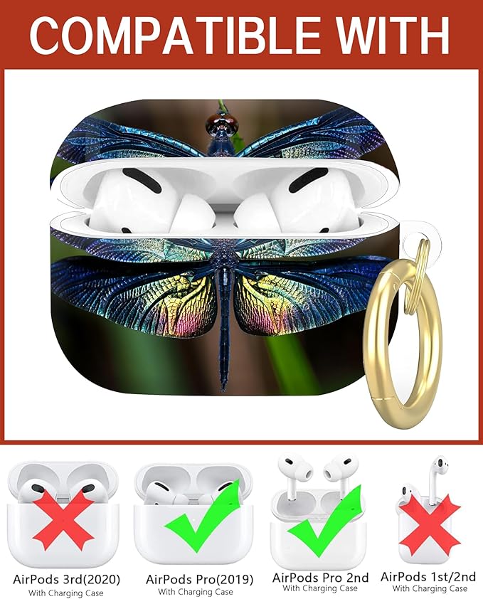 Compatible with Airpod Pro 2nd/1st Generation,360° Full Protection Cover for Girl Women,Cute Accessories Hard Case Portable & Shockproof for Airpod Pro 2nd Charging Case 2023/2022/2019(Dragonfly)