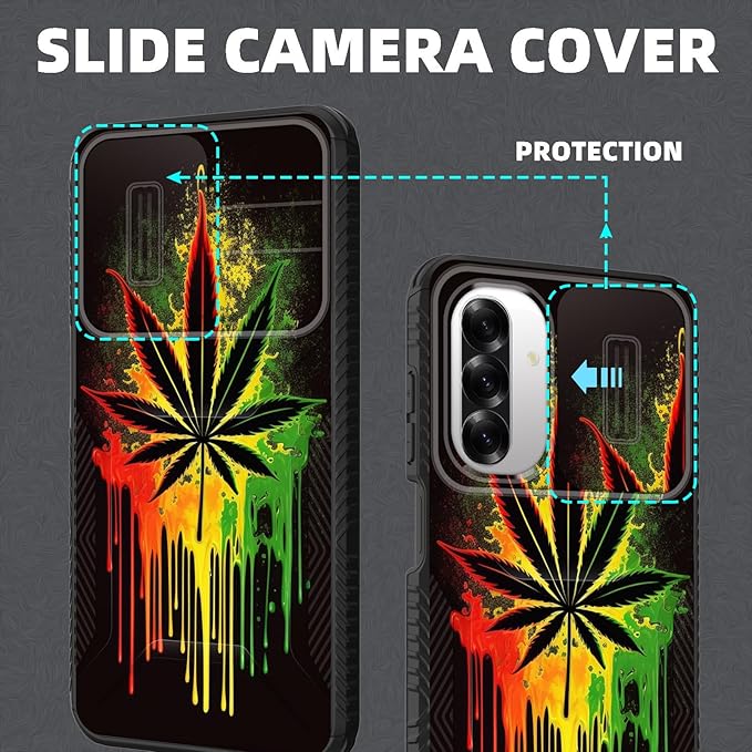 for Galaxy A17 5G Case Built in Slide Camera Lens Cover,Heavy Duty Shockproof Protection Dual Layer Case for Samsung Galaxy A17 5G 6.7" 2025,Marijuana Leaf Weed
