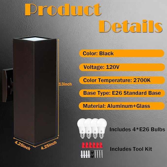 2 Pack Up Down Outdoor Wall Lights, Patio Wall Light Fixture, Oil Rubbed Bronze Porch Lights Outside Wall, Anti Rust Waterproof Outdoor Wall Sconce for Garage, Balcony, Backyard - ETL
