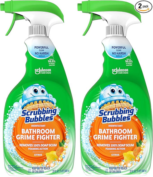 Scrubbing Bubbles Bathroom and Shower Cleaner Disinfectant Spray,Bathroom Grime Fighter,Citrus Scent,32oz,(Pack of 2)