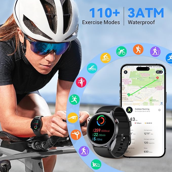 Fitpolo Smart Watch for Men Women,1.3" AMOLED Touchscreen Fitness Tracker, Make/Answer Calls, Heart Rate SpO2 Monitor, 3ATM Waterproof, Sleep & Activity Tracking Smartwatch for Android Phones iPhone