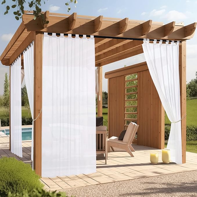 NICETOWN 2 Panels Voile Sheer Outdoor Curtains Waterproof Tab Top Lightweight Soft Sheer Indoor Outdoor Window Drapes with Light Through for Cabana/Patio W54 x L108