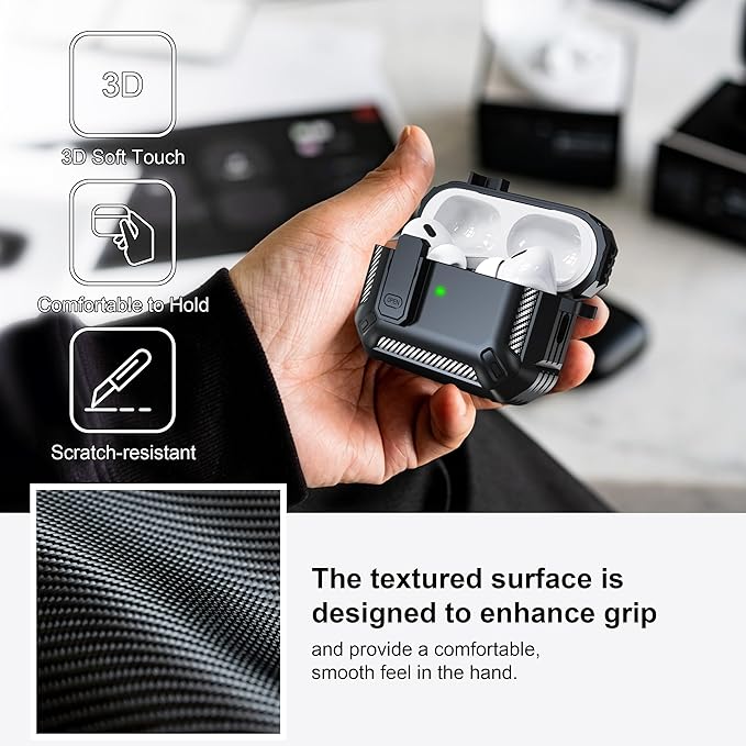 RFUNGUANGO for AirPods Pro 2nd Gen Protective Case with Cleaning Kit, Military Hard Case with Lock for AirPod Gen 2 Charging Case 2023, 2022, Black