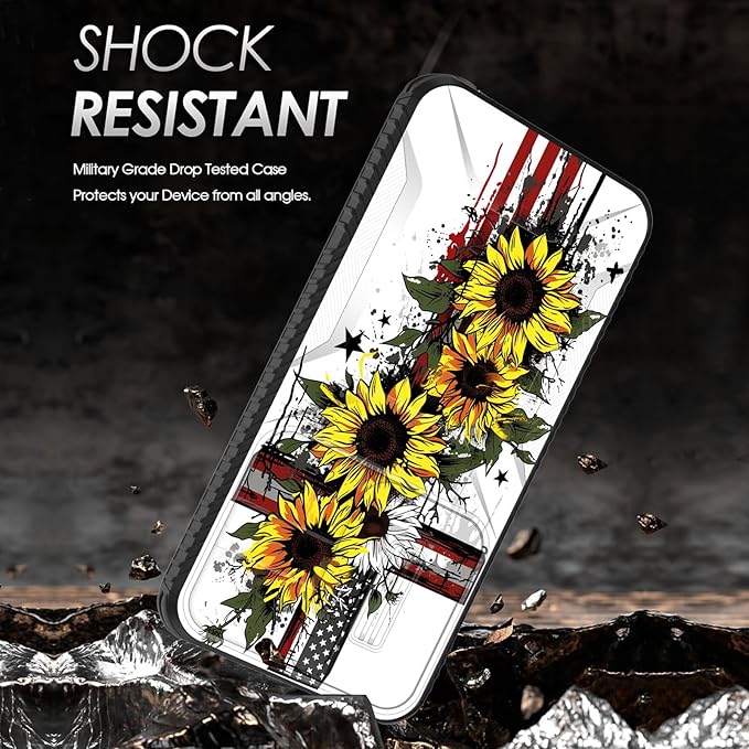 for Galaxy S25 Case Built in Slide Camera Lens Cover,Heavy Duty Shockproof Protection Dual Layer Case for Samsung Galaxy S25 6.2" 2025,Cross American Flag Sunflower