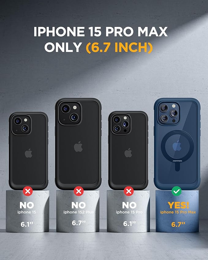 Miracase for iPhone 15 Pro Max Case with 360° Magnetic Ring Stand [Compatible with Magsafe] Full-Body Drop Proof Bumper Phone Case with Built-in 9H Tempered Glass Screen Protector,Blue