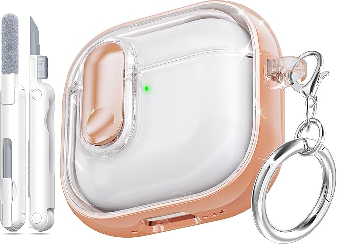for AirPods 4th Generation Case 2024 with Bright Plated Bezel and Switches, Military-Grade Shockproof Transparent Anti-Yellowing for AirPods 4 Cover, Rose Gold