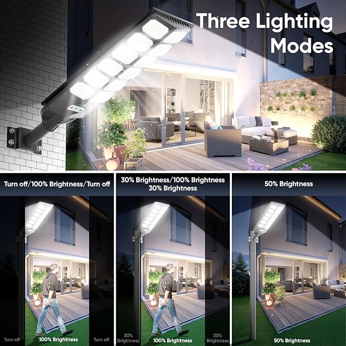 Solar Street Lights Outdoor Waterproof, IP66 15000LM 6500K Solar Flood Lights Dusk to Dawn Wide Angle Motion Sensor and Remote,Upgrade Fixing Rod (4 Pack)