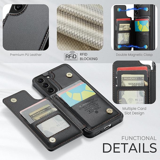 Bemal for Samsung Galaxy S22 Plus Wallet Case with Card Holder, RFID Blocking, Shockproof Leather Kickstand for Men and Women, Durable Protective Phone Cover for 6.6", Black
