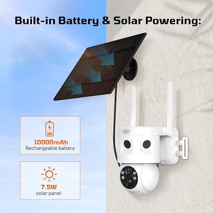 4G LTE Cellular Security Camera 180°Automatic Intrusion Detection and 360°Panoramic View Home and Outdoor Security Camera with Solar Panel, 2K Video Illumination at Night-4G-New