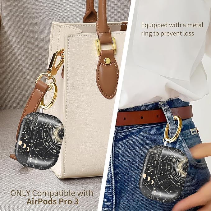 Compatible with AirPods Pro 3 (2025) Case, Airpod Pro 3 Protective Cover with Cute Golden Keychain for Girls & Women (Cute Moon)