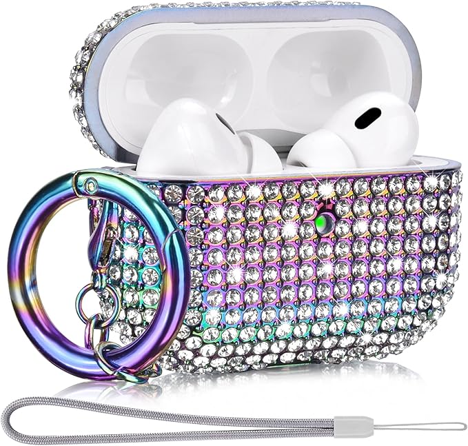 Case for AirPods Pro 2nd Generation, Cute AirPod Pro 2 Protective Cover for Women Girls, Bling Crystal PC Apple Ipods Pro Cases Accessories, Colorful