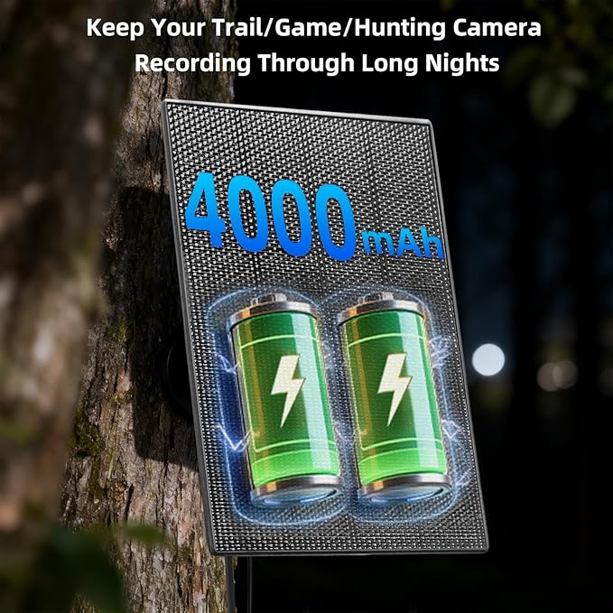 LIYVZ 3W Trail Camera Solar Panel with Built-in Battery 4000mAh 2 Packs, USB-C 5V & DC 6V Stable Output, 10 ft Cable & 360° Adjustable Bracket, IP65 Weatherproof, Compatible with Trail/Game Cameras
