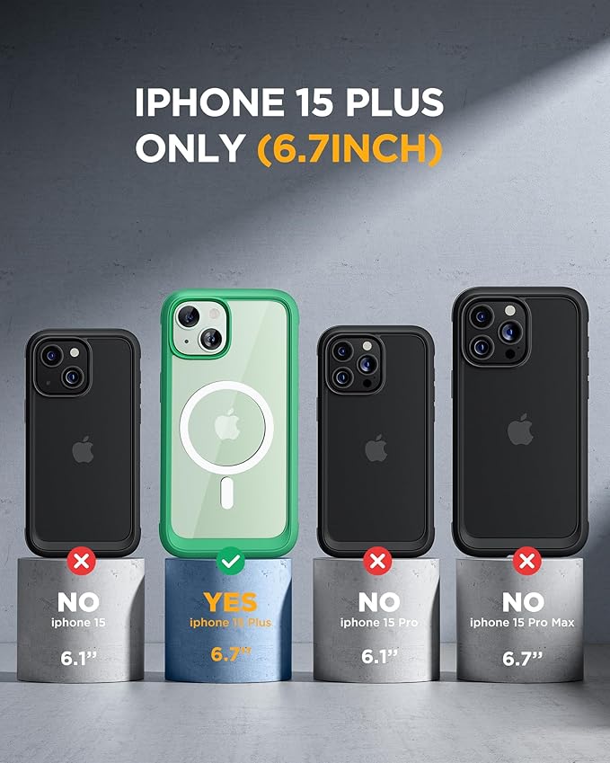 Miracase Magnetic for iPhone 15 Plus Case 6.7'' [Compatible with Magsafe] Full-Body Military Drop Proof 15 Plus Phone Case Cover with Built-in 9H Tempered Glass Screen Protector,Magnetic Green | Magnetic, 6.7'', Full-Body, Military Drop Proof, 15 Plus ...